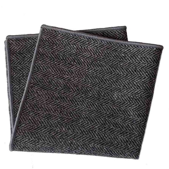 Gascoigne Pocket Square Gray Herringbone Wool Blend Men's - Picture 1 of 2